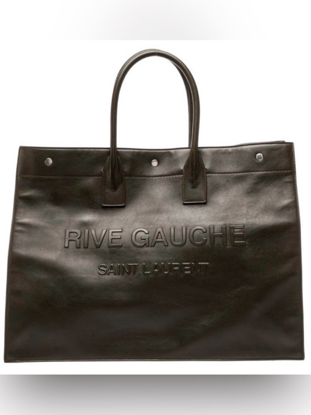Saint Laurent Rive Gauche Leather Tote Bag, dark green
